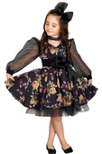 Kız Çocuk Black Flowers Tütülü Elbise - 1