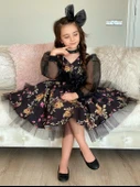 Kız Çocuk Black Flowers Tütülü Elbise - 7