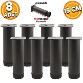 Ayarlanabilir Mobilya Kanepe Baza Koltuk Metal Destek Yükseltici Ayağı 15 Cm Siyah Ayakları (8 ADET) - 1