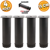 Ayarlanabilir Mobilya Kanepe Baza Koltuk Metal Yükseltici Destek Ayağı 15 Cm Siyah Ayakları 4 Adet - 1