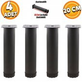 Ayarlanabilir Mobilya Kanepe Baza Koltuk Metal Destek Yükseltici Ayağı 20 Cm Siyah Metal Ayak 4 Adet - 1