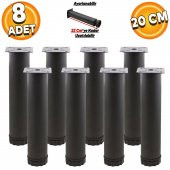 Mobilya Kanepe Konsol Koltuk Metal Destek Ayağı Ayarlanabilir 20 Cm Siyah Metal Ayakları (8 ADET) - 1