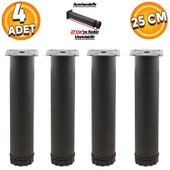 Ayarlanabilir Mobilya Kanepe Baza Koltuk Metal Destek Yükseltici Ayağı 25 Cm Siyah Ayakları (4 ADET) - 1