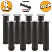 Mobilya Kanepe Baza Koltuk Metal Destek Ayağı Ayarlanabilir 25 Cm Siyah Yükseltici Ayakları (8 ADET) - 1