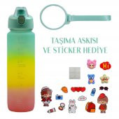 BottleBoss Pastel Renk Geçişli Sızdırmaz Kapak Motivasyon Matarası 1100 Ml Sticker HEDİYELİ Yeşil - 2