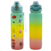BottleBoss Pastel Renk Geçişli Sızdırmaz Kapak Motivasyon Matarası 1100 Ml Sticker HEDİYELİ Yeşil - 6