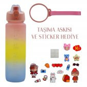 BottleBoss Pastel Renk Geçişli Sızdırmaz Kapak Motivasyon Matarası 1100 Ml Sticker HEDİYELİ Pembe - 2