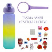 BottleBoss Pastel Renk Geçişli Sızdırmaz Kapak Motivasyon Matarası 1100 Ml Sticker HEDİYELİ Mor - 2