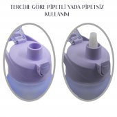BottleBoss Pastel Renk Geçişli Sızdırmaz Kapak Motivasyon Matarası 1100 Ml Sticker HEDİYELİ Mor - 4