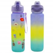 BottleBoss Pastel Renk Geçişli Sızdırmaz Kapak Motivasyon Matarası 1100 Ml Sticker HEDİYELİ Mor - 6