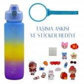 BottleBoss Pastel Renk Geçişli Sızdırmaz Kapak Motivasyon Matarası 1100 Ml Sticker HEDİYELİ Mavi - 2