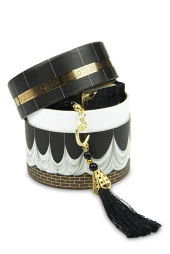 Silindir Kabe Mini Kadife Kaplı Kuranlı Siyah İnci Tesbih Seti thumbnail 4