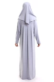 Tek Parça Pratik Başörtülü Robalı Namaz Elbisesi 8015 Gri - 4