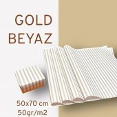 Ambalaj Kağıdı Paketleme Kağıdı Çeyiz Paketleme Kağıdı Ambalaj Kağıt 50x70 cm 10 Adet Gold-Beyaz Hediye Paketi-T438 - 2