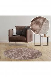 Orkide Home Modern Dekoratif Halı Jel Kaymaz Taban Peluş Puffy Yuvarlak Post Kahverengi  KAHVERENGİ 120 x 120 - 1