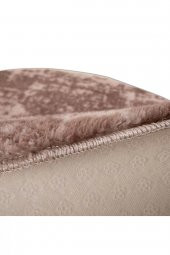 Orkide Home Modern Dekoratif Halı Jel Kaymaz Taban Peluş Puffy Yuvarlak Post Kahverengi  KAHVERENGİ 120 x 120 - 3