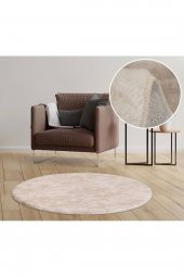 Orkide Halı Modern Dekoratif Halı Jel Kaymaz Taban Peluş Puffy Yuvarlak Post Krem Dalga Desenli  KREM 120 x 120 - 1