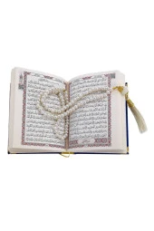 Kadife Kaplı Sandıklı Cep Boy Hediyelik Kuranı Kerim Seti - Lacivert - 4