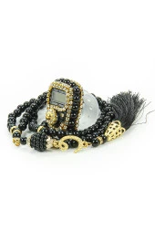 İnci Tesbih ve Zikirmatikli Siyah Medine Hatlı Kuranı Kerim Seti Dini Hediyelik thumbnail 3