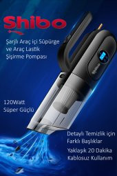 Shibo Şarjlı Kablosuz Araç Lastik Şişirme Pompası Hava Kompresörü Dijital Ekran & Araç içi Süpürge - 2