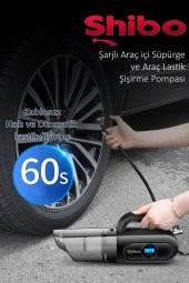 Shibo Şarjlı Kablosuz Araç Lastik Şişirme Pompası Hava Kompresörü Dijital Ekran & Araç içi Süpürge - 4