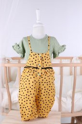 Babyhola Puantiyeli Askılı Tulum Bluz Kız Bebek Çocuk Yazlık Takım 831 - 1
