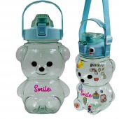 BottleBoss Pipetli Taşıma Askılı Gülümseyen Ayıcık Matara 1,5 Litre Sticker HEDİYELİ Yeşil - 6