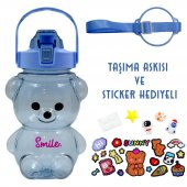 BottleBoss Pipetli Taşıma Askılı Gülümseyen Ayıcık Matara 1,5 Litre Sticker HEDİYELİ Mavi - 2