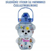 BottleBoss Pipetli Taşıma Askılı Gülümseyen Ayıcık Matara 1,5 Litre Sticker HEDİYELİ Mavi - 5