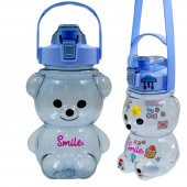 BottleBoss Pipetli Taşıma Askılı Gülümseyen Ayıcık Matara 1,5 Litre Sticker HEDİYELİ Mavi - 6