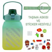 BottleBoss Kare Spor Model Taşıma Askılı Pipetli Motivasyon Matarası 1,5 Litre Sticker HEDİYELİ Yeşil - 2