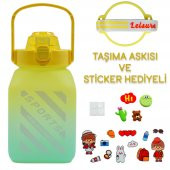 BottleBoss Kare Spor Model Taşıma Askılı Pipetli Motivasyon Matarası 1,5 Litre Sticker HEDİYELİ Sarı - 2