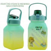 BottleBoss Kare Spor Model Taşıma Askılı Pipetli Motivasyon Matarası 1,5 Litre Sticker HEDİYELİ Yeşil - 5