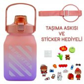 BottleBoss Kare Spor Model Taşıma Askılı Pipetli Motivasyon Matarası 1,5 Litre Sticker HEDİYELİ Pembe - 2