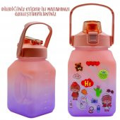 BottleBoss Kare Spor Model Taşıma Askılı Pipetli Motivasyon Matarası 1,5 Litre Sticker HEDİYELİ Pembe - 5