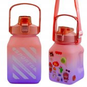 BottleBoss Kare Spor Model Taşıma Askılı Pipetli Motivasyon Matarası 1,5 Litre Sticker HEDİYELİ Pembe - 6