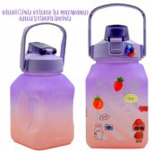 BottleBoss Kare Spor Model Taşıma Askılı Pipetli Motivasyon Matarası 1,5 Litre Sticker HEDİYELİ Mor - 5