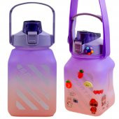 BottleBoss Kare Spor Model Taşıma Askılı Pipetli Motivasyon Matarası 1,5 Litre Sticker HEDİYELİ Mor - 6