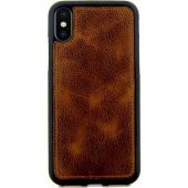 iPhone X/XS Kahverengi Kılıf Hakiki Deri Slikonlu Mıknatıslı - 1