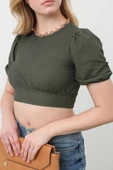 Sırt Dekolteli Kuşak Bağlamalı Crop Top Haki - 6