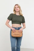 Sırt Dekolteli Kuşak Bağlamalı Crop Top Haki - 3