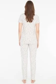Mod Collection Kadın Gece Desenli Boydan Patlı Pijama Takımı Bej - 2