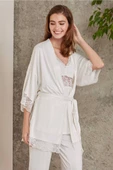 Pierre Cardin Dantelli Sabahlıklı Penye Pijama Takımı Ekru thumbnail 1