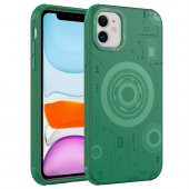 Apple iPhone 11 Kılıf Zore Wireless Şarj Özellikli Desenli Hot Kapak Kılıf  Koyu Yeşil - 1