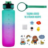 BottleBoss Renk Geçişli Sızdırmaz Kapak Motivasyon Matarası 1 Litre Sticker HEDİYELİ Yeşil - 2