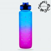 BottleBoss Renk Geçişli Sızdırmaz Kapak Motivasyon Matarası 1 Litre Sticker HEDİYELİ Mavi - 1