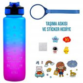 BottleBoss Renk Geçişli Sızdırmaz Kapak Motivasyon Matarası 1 Litre Sticker HEDİYELİ Mavi - 2