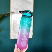 BottleBoss Renk Geçişli Sızdırmaz Kapak Motivasyon Matarası 1 Litre Sticker HEDİYELİ Mavi - 3