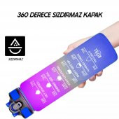 BottleBoss Renk Geçişli Sızdırmaz Kapak Motivasyon Matarası 1 Litre Sticker HEDİYELİ Mavi - 7