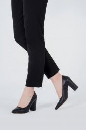 Hakiki Deri Kadın Stiletto Rahat Kalın Topuklu Ayakkabı - 1
